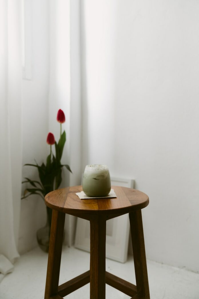 round brown wooden stool
