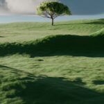 A single tree on a vibrant green rolling hill.